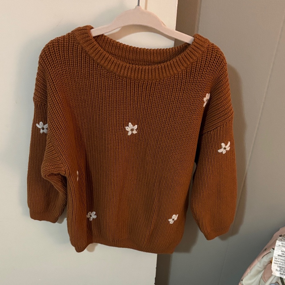 Toddler Brown Sweater with Floral Accents